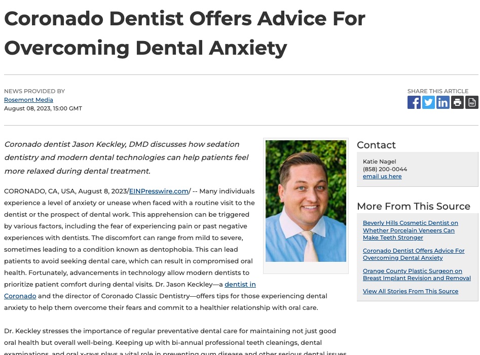 Coronado Dentist Offers Advice On Overcoming Dental Anxiety